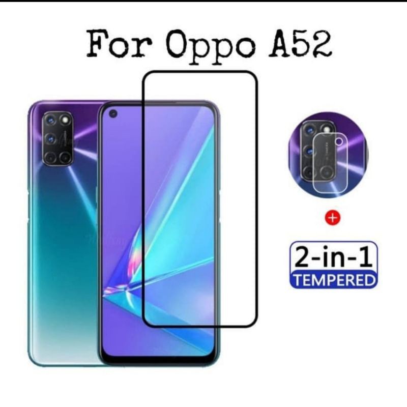 Tempered Glass Full Lem OPPO A52/A92 + Tg Camera Lensa 2in1