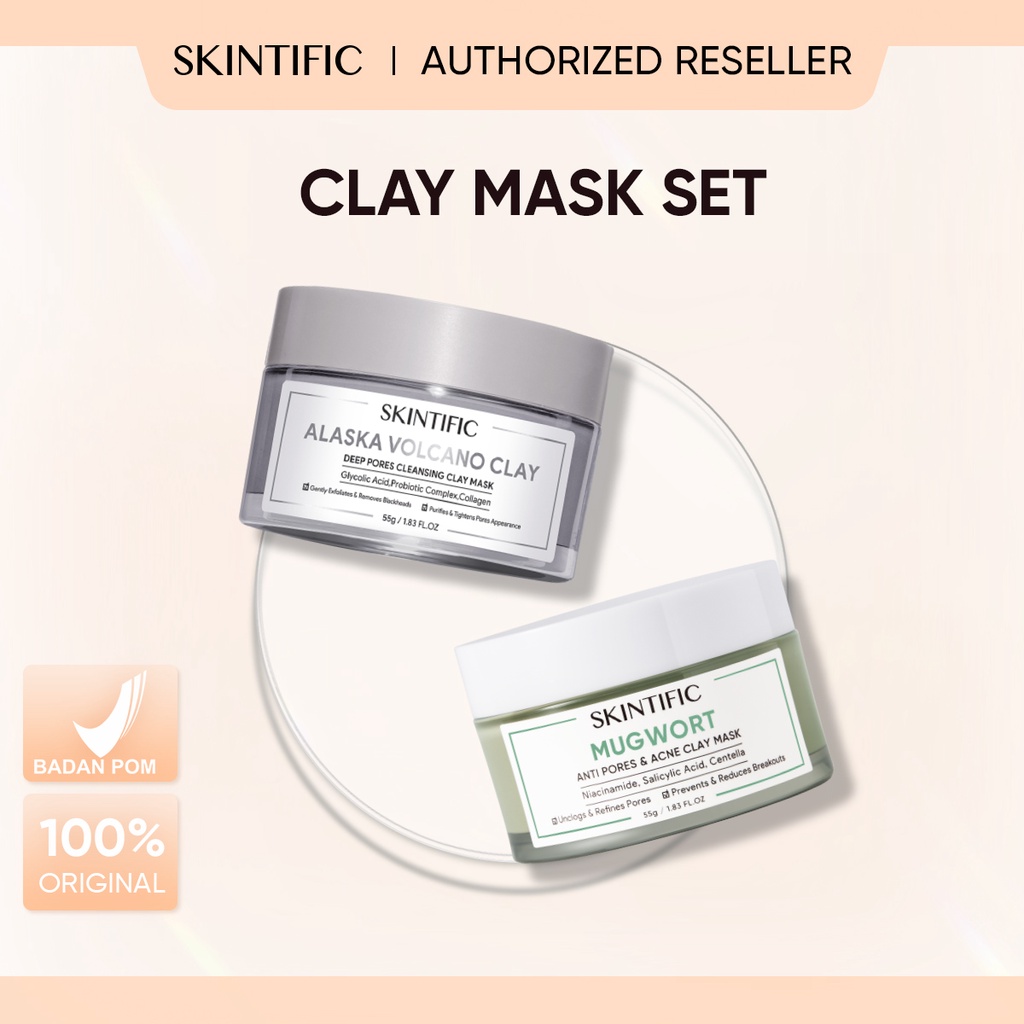 SKINTIFIC Mask Set 2PCS -Alaska Volcano Clay + Mugwort Clay Mask Deep Pores Cleansing &amp; Anti Pores &amp; Acne Mud Mask [BPOM]