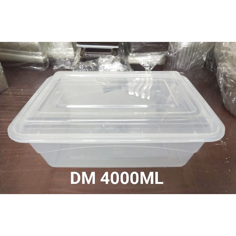 Kotak Makanan Plastik FoodGrade Thinwall DM 4000ML ISI 10PCS Alas dan Tutup