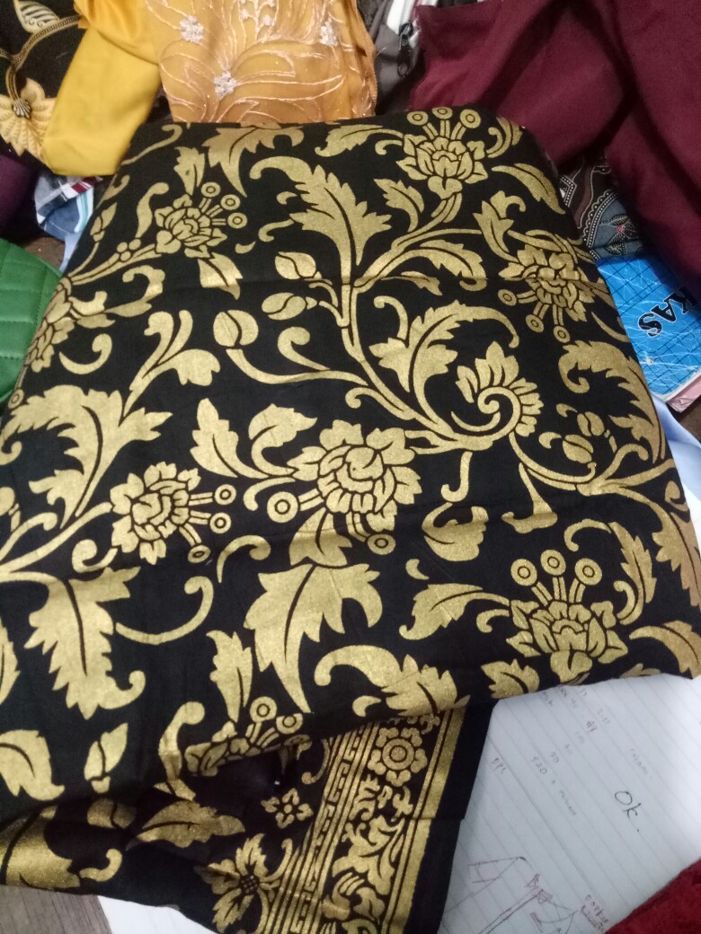 Batik Prada Hitam Daun Dan Embos Pekalongan