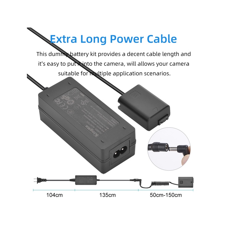 Kingma Dummy Battery Kit NP-FW50 NP FW 50 + AC Power Supply Adapter