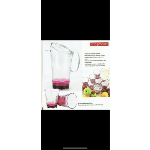 Sherly Elegant Glass (4) & Sherly Elegant Pitcher Set teko Tupperware red. Tupperware unik langka