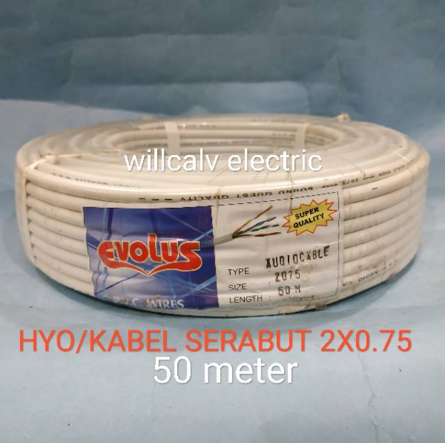 KABEL ISI 2 SERABUT HYO 2X0.75 PUTIH - KABEL SERABUT ISI 2 HYO 2X0.75 PUTIH HARGA PERMETER