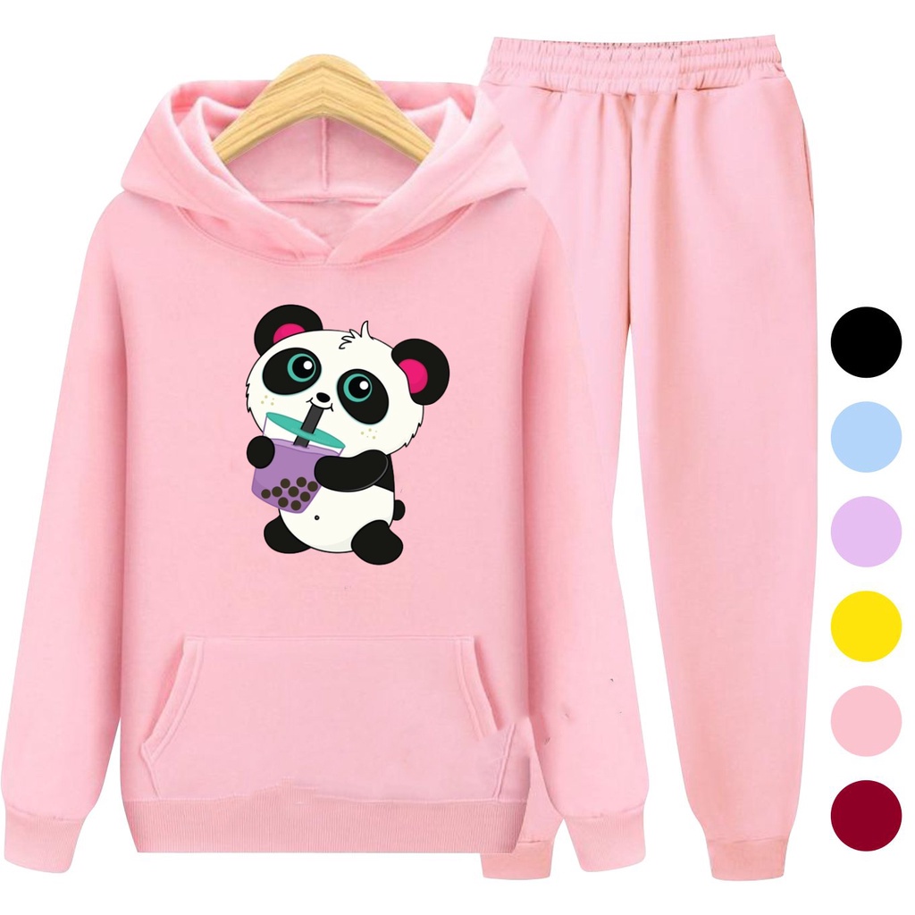 Setelan Anak Sweater Hoodie BOBA PANDA / Set Sweater Anak - Remaja Size S (3-5 Thn) M (5-7 Thn) XL(9-12 thn) XXL (13 + thn)