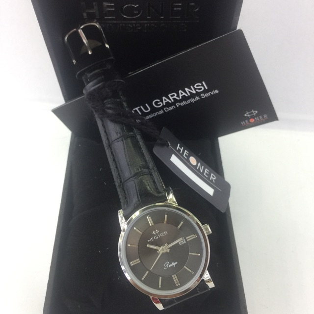 Hegner tali kulit hitam Silver wanita HW 403 L original 100% garansi resmi 1 tahun