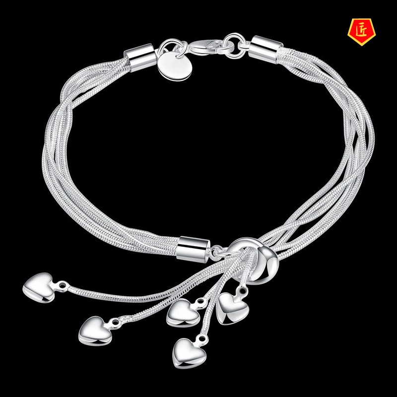 [Ready Stock]Fashion Elegant Silver Tassel Hanging Heart Bracelet