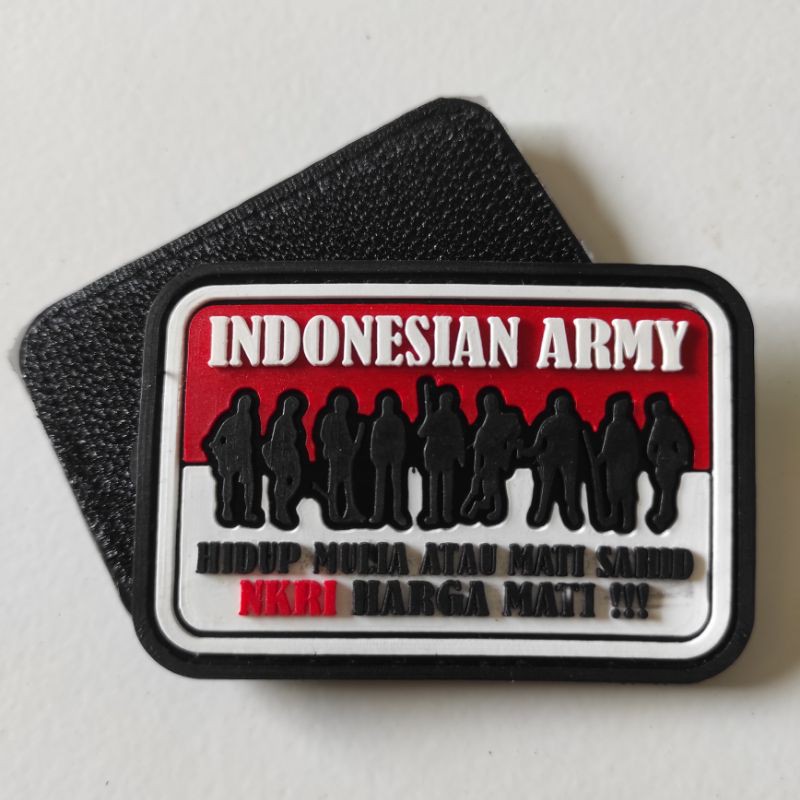 PATCH RUBBER LOGO INDONESIAN ARMY NKRI DASAR MERAH PUTIH/TEMPELAN EMBLEM KARET VELCRO PEREKAT