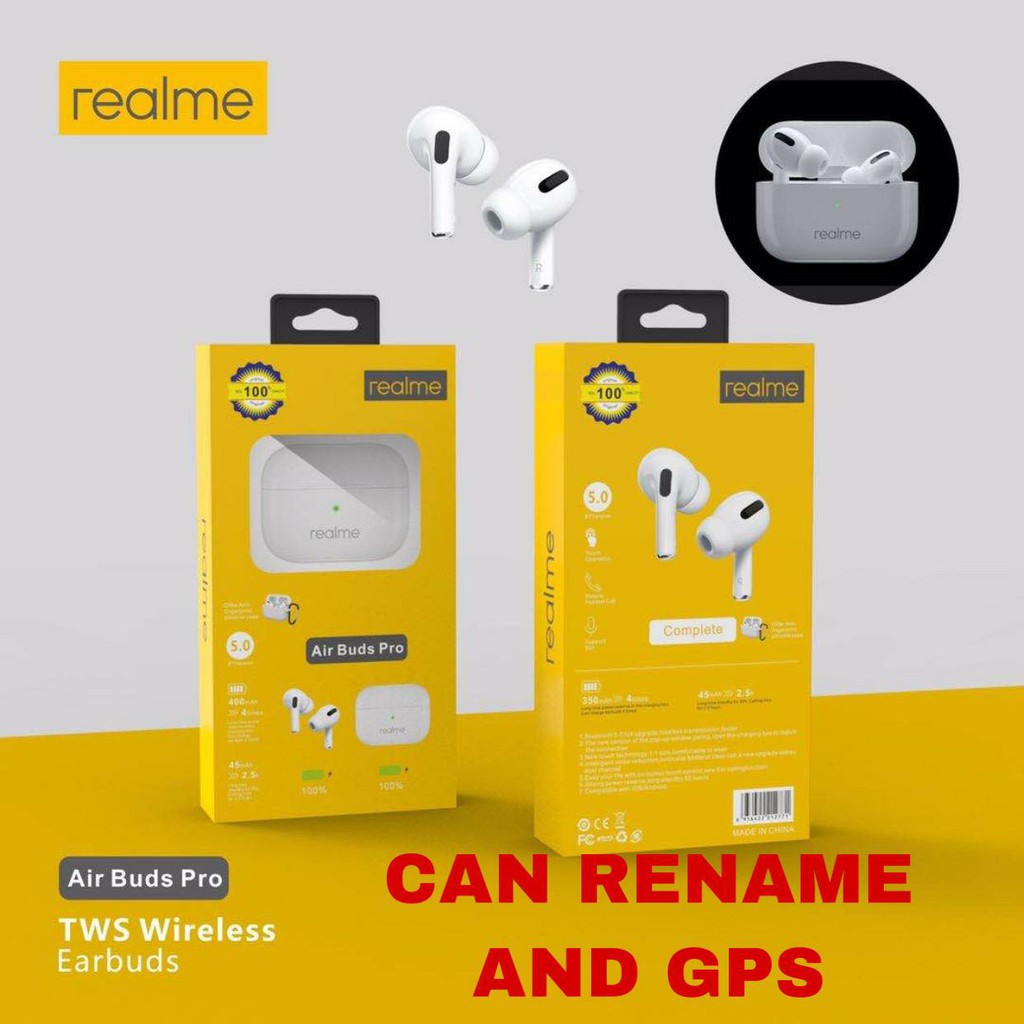 Headset Bluetooth Realme Air Buds Pro + Case Wireless Earphone Bluetooth Realme Can Rename And GPS