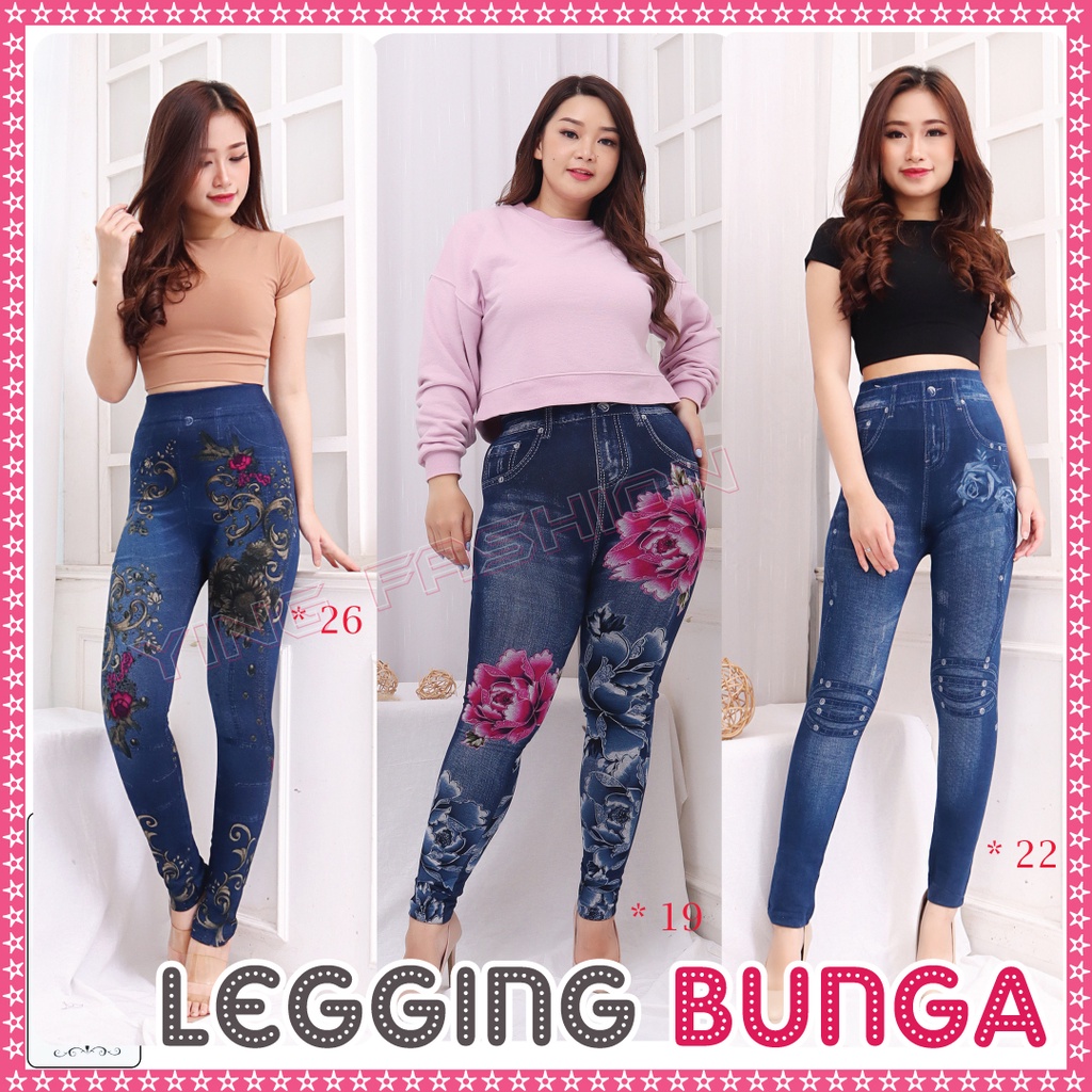 [Grosir Minim 6 pcs ] Legging Jeans BUNGA / legging jeans fashion / jeans denim panjang / jeans wanita / legging jeans import