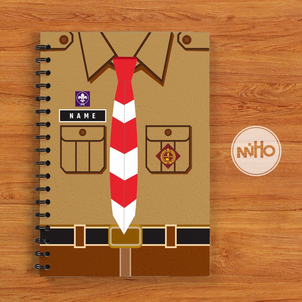 

Notebook Jilid Kawat Spiral A6 Custom Pramuka Kertas HVS / Hardcover / 60 lembar / Bergaris