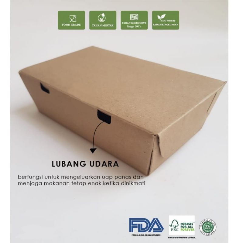 

LUNCH BOX SIZE.M PAPER KRAFT PE(LAMINASI) UDA DLM BENTUK JADI DARI PABRIK.