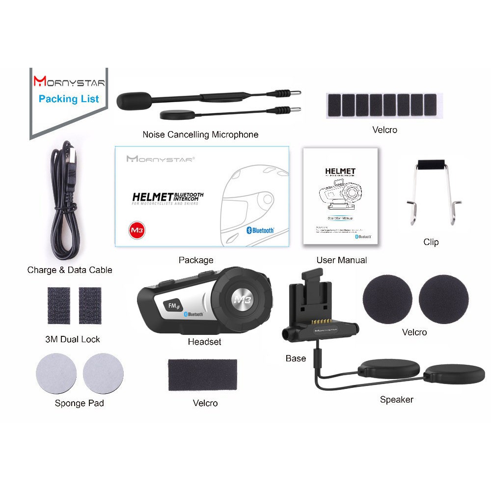 MORNYSTAR M3 Intercom Music GPS Telpon Bluetooth Headset For Helmet-5