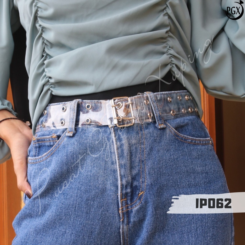 PGX Ring Belt Transparan Ikat Pinggang Korea Bening Sabuk Gesper Wanita IP062