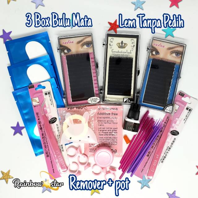 Paket Hemat Eyelash Extension 4/Paket Lem Tanpa Pedih