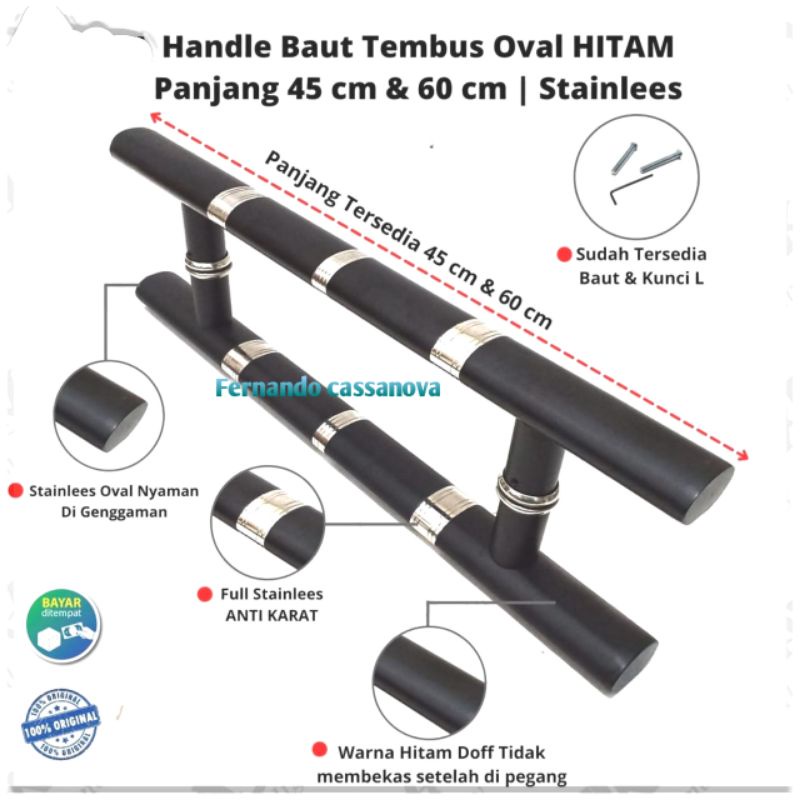 Handle pintu Tarikan pintu Kaca/Kayu Kaki tembus 45cm 60cm 80cm Gagang pintu rumah minimalis