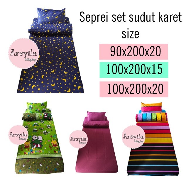 sprei/seprai karet 1 set ukuran (90x200x20)(100x200x15)(100x200x20) - 100x200x20, sabit kuning