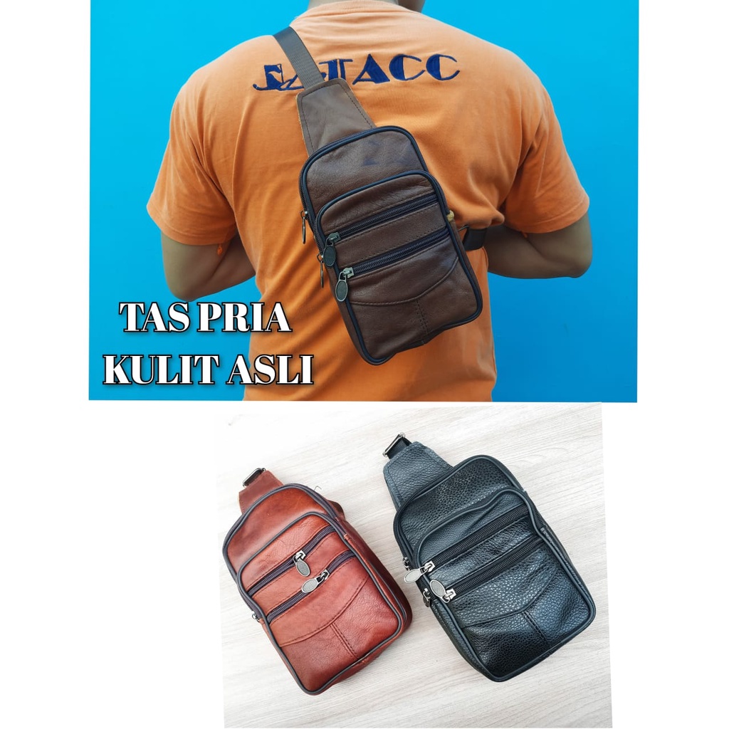 Tas Waist Bag Pria Kulit asli / Sling bag Kulit asli Pria Dewasa T38B7/ tas bahu pria dewasa kulit asli