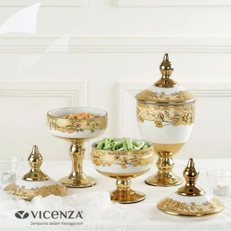 Vicenza Toples Piala set/Toples Keramik CRT383/T383 motif Padi/Camelia/Virgo