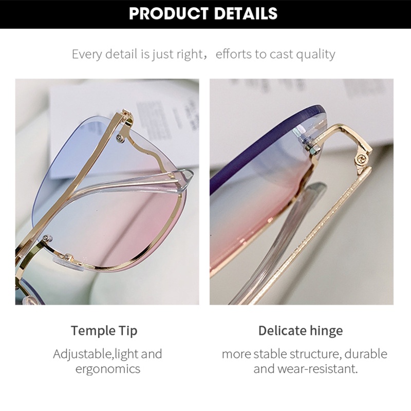 Kacamata Hitam Oversize Rimless Model Butterfly Gradasi Bahan Metal Untuk Wanita