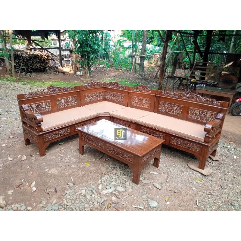 Kursi Tamu Sudut Jati Kursi Sudut Rahwono Ukir Jati Plus Jok Busa Dudukan Furniture Mebel