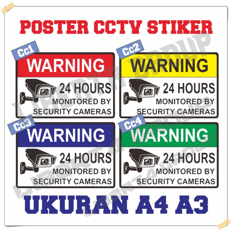POSTER CCTV Stiker cctv 24 jam Decals A4 A3 BUY 1 GET 1 / bisa ganti bahasa Indonesia