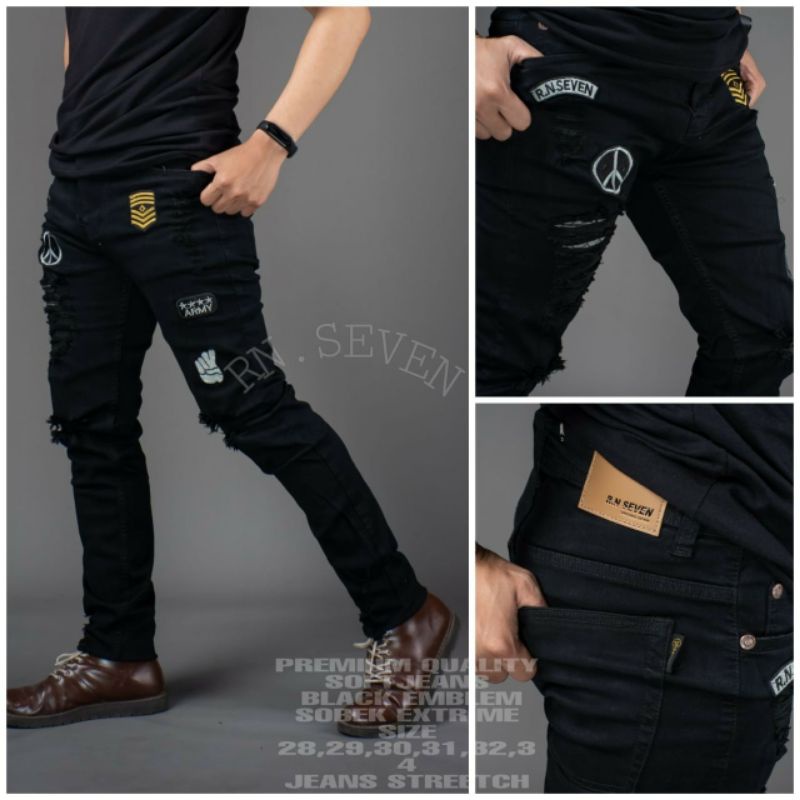Celana Panjang Soft Jeans Emblem Sobek Exstrem RN.SEVEN