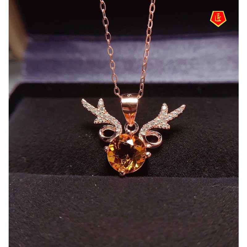 [Ready Stock]Champagne Morganite Antlers Necklace for Women Elegant Fashion