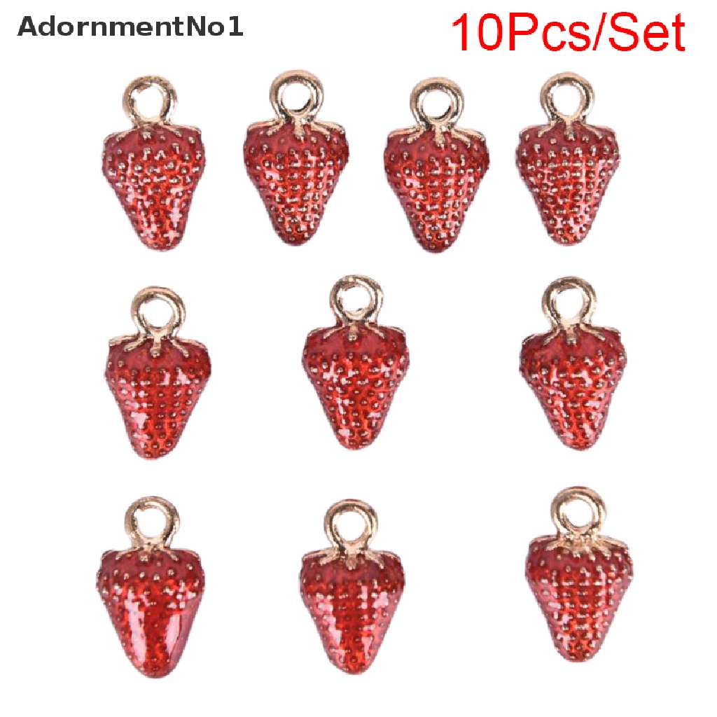 (AdornmentNo1) 10pcs / Set Liontin Enamel Bentuk Strawberry Bahan Alloy Untuk Kerajinan Tangan DIY