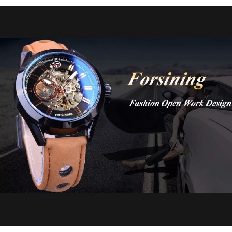Jam Tangan Forsining Automatic Mechanical Mewah Sporty Bisnis Tali Kulit Original