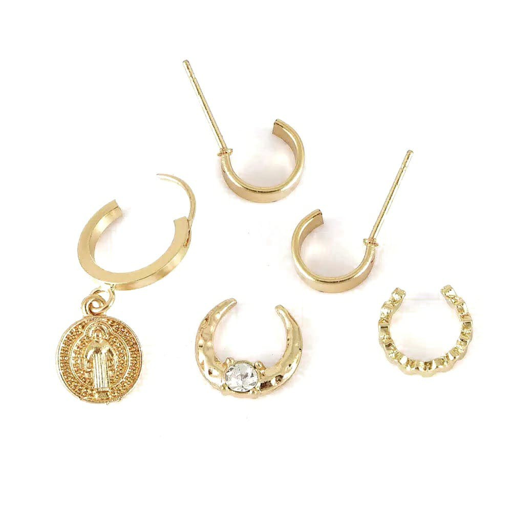 5pcs Anting Ear Stud Earrings Gold Punk Mini Hoop Jewelry