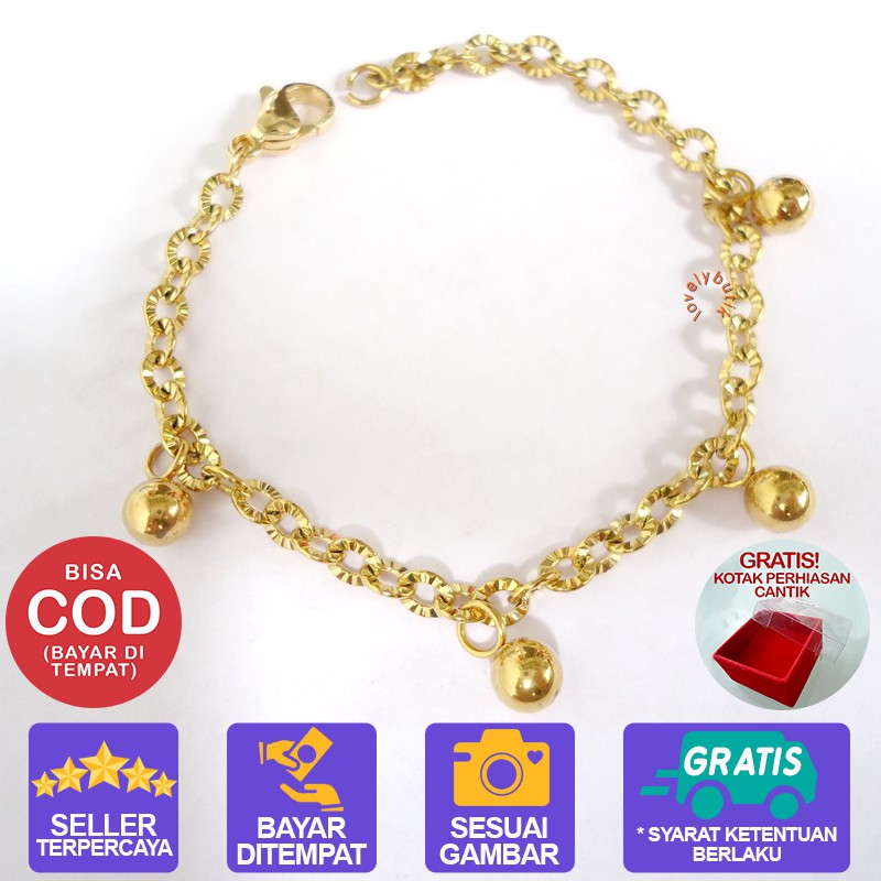 Lovelybutik Gelang Anak Titanium Asli Anti Karat BolA2 Gelang Tangan Anak Rantai Nori donat Ukuran 15 Cm BONUS KOTAK PERHIASAN