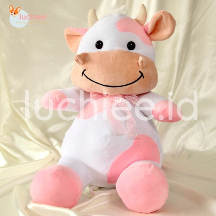 BONEKA KARAKTER BINATANG SAPI COW JUMBO BESAR MAINAN ANAK HADIAH LUCU - Pink