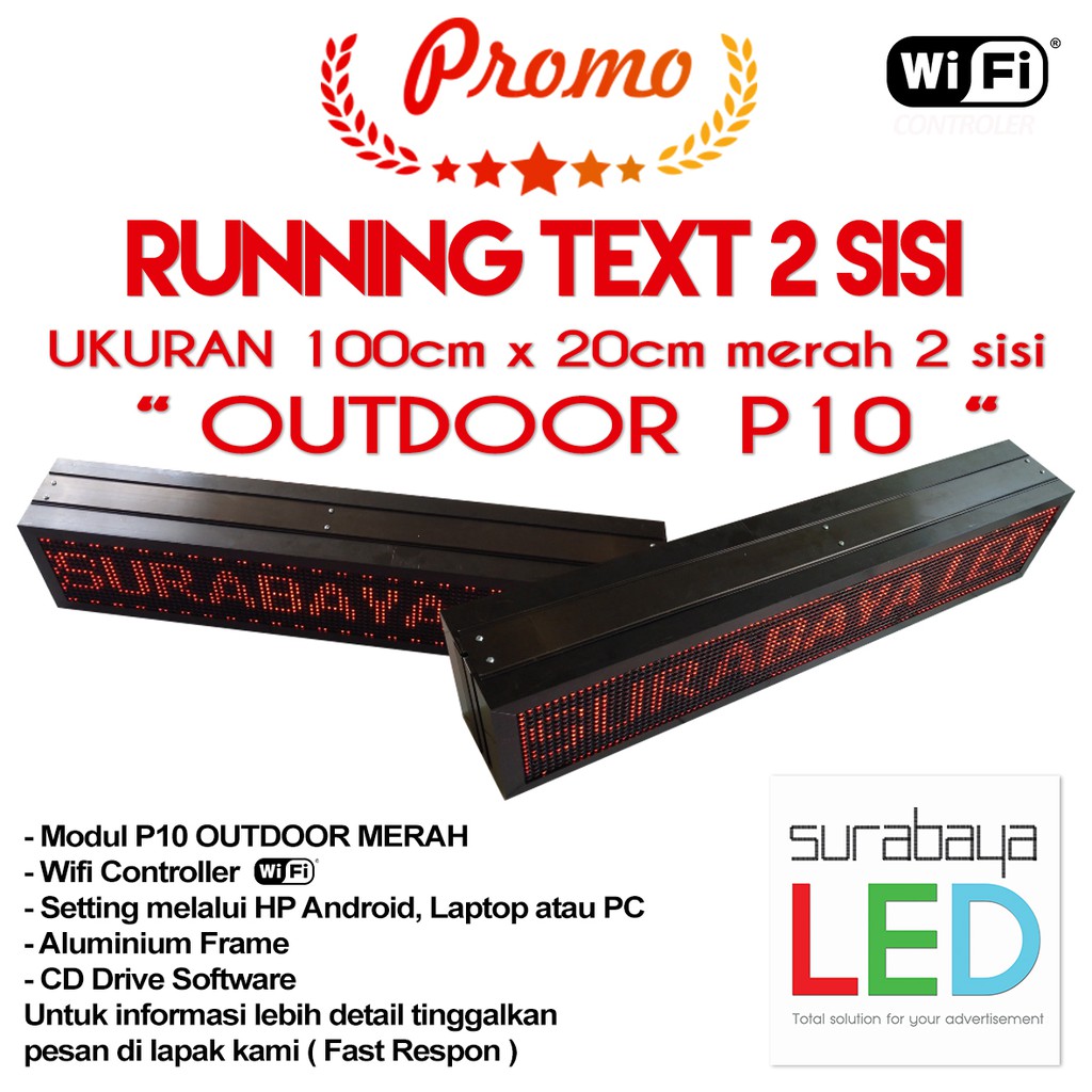Running text led 2 sisi murah wifi outdoor 
