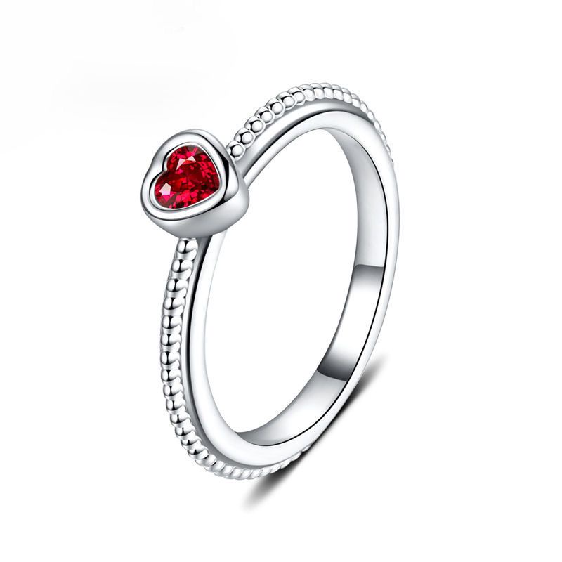 Cincin 925 Silver Bentuk Hati Aksen Ruby Kubik Zirkonia Untuk Wanita