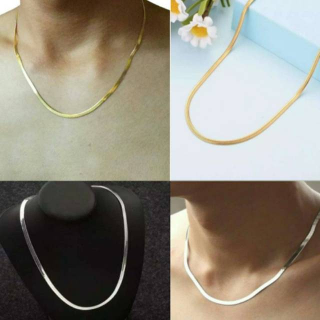 Kalung titanium belut lapis emas 24 k Import anti luntur