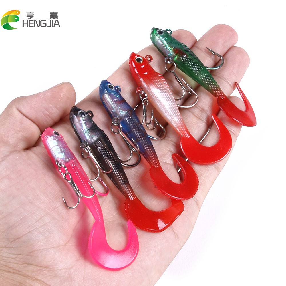 Hengjia 5pcs / Kantong Umpan Pancing Ikan 5 Warna 7cm / 9g Dengan Kepala Timah Jig 6# Kail Pancing Treble