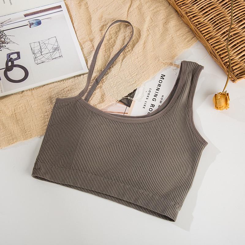 Ladies Tanktop atasan crop top pakaian wanita dalaman cewek korea tank top dengan cup bra 2015-GRAY