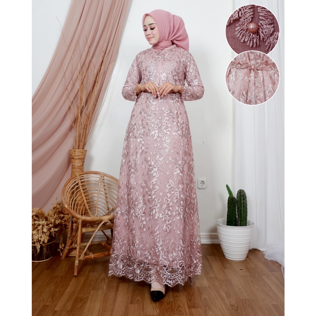 Gamis Tulle Modern Dress Pesta Wanita Busui Friendly By santiank kebaya