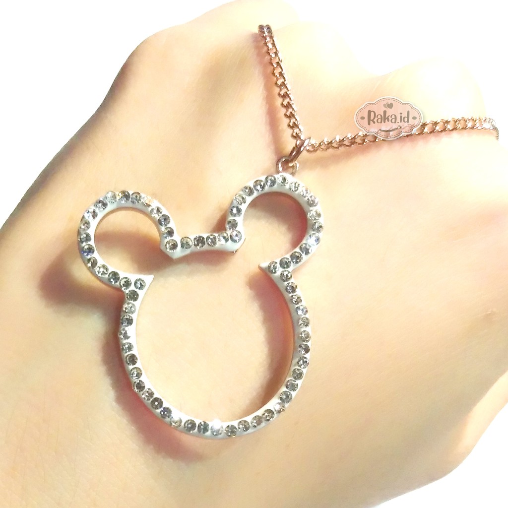 Kalung Titanium Kalung Panjang Wanita Mickey Mouse Besar RoseGold Perhiasan Berkualitas 342