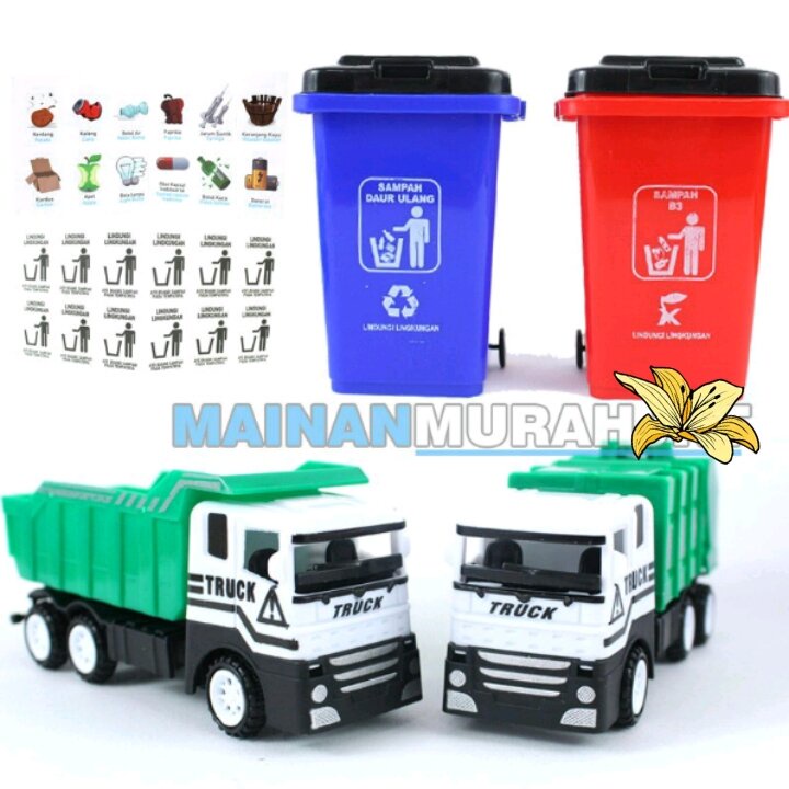 Mainan Mobil Truk Kebersihan Plus Tong Sampah Besar / Mainan Anak Mobil Truk Sampah Plus Tempat Samp