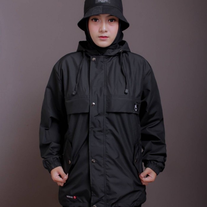 Jaket Wanita jaket casual hoodie wanita hijau army parasut waterproof - Hitam(X1W1) Hoodie Wanita Cr
