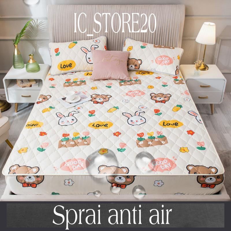 Sprei Waterproof / Sprei Protektor bermotif  ukuran 180x200cm-Cream rabbit