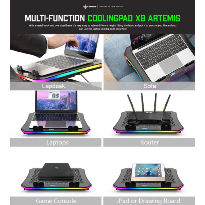 Cooling pad NYK Nemesis X8 Artemis (RGB with Phone Holder)Coolingpad X-8 Artemis