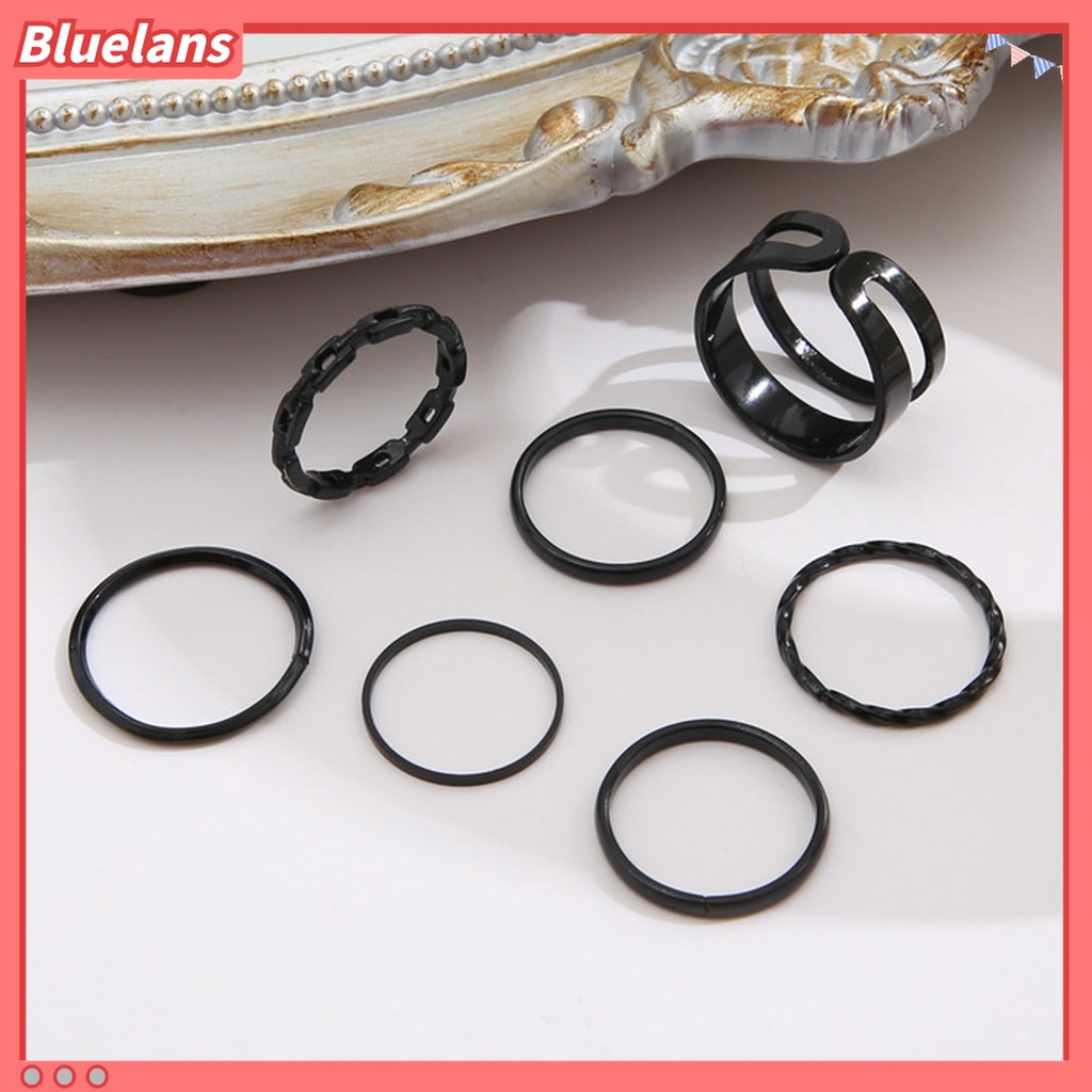 Bluelans 7pcs / Set Cincin Knuckle Rantai Halus Untuk Hadiah Wanita