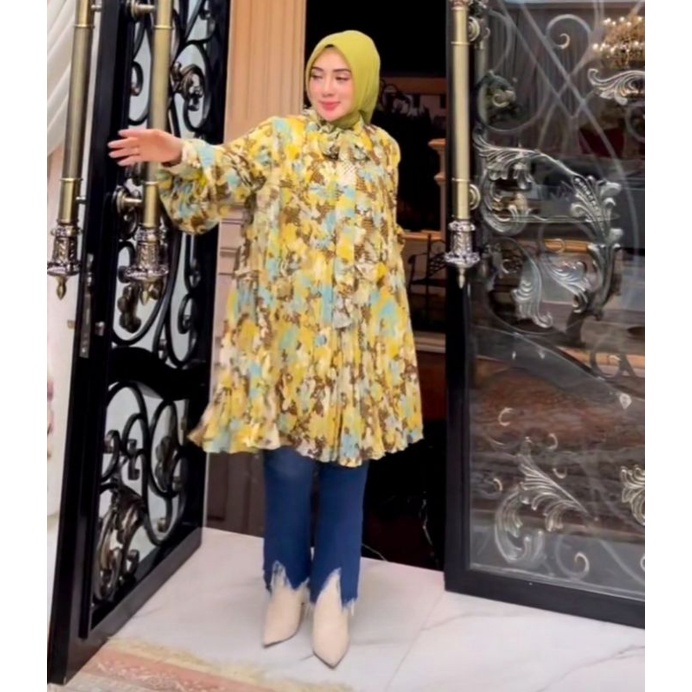 Shellasaukia tunik prisked motif daun