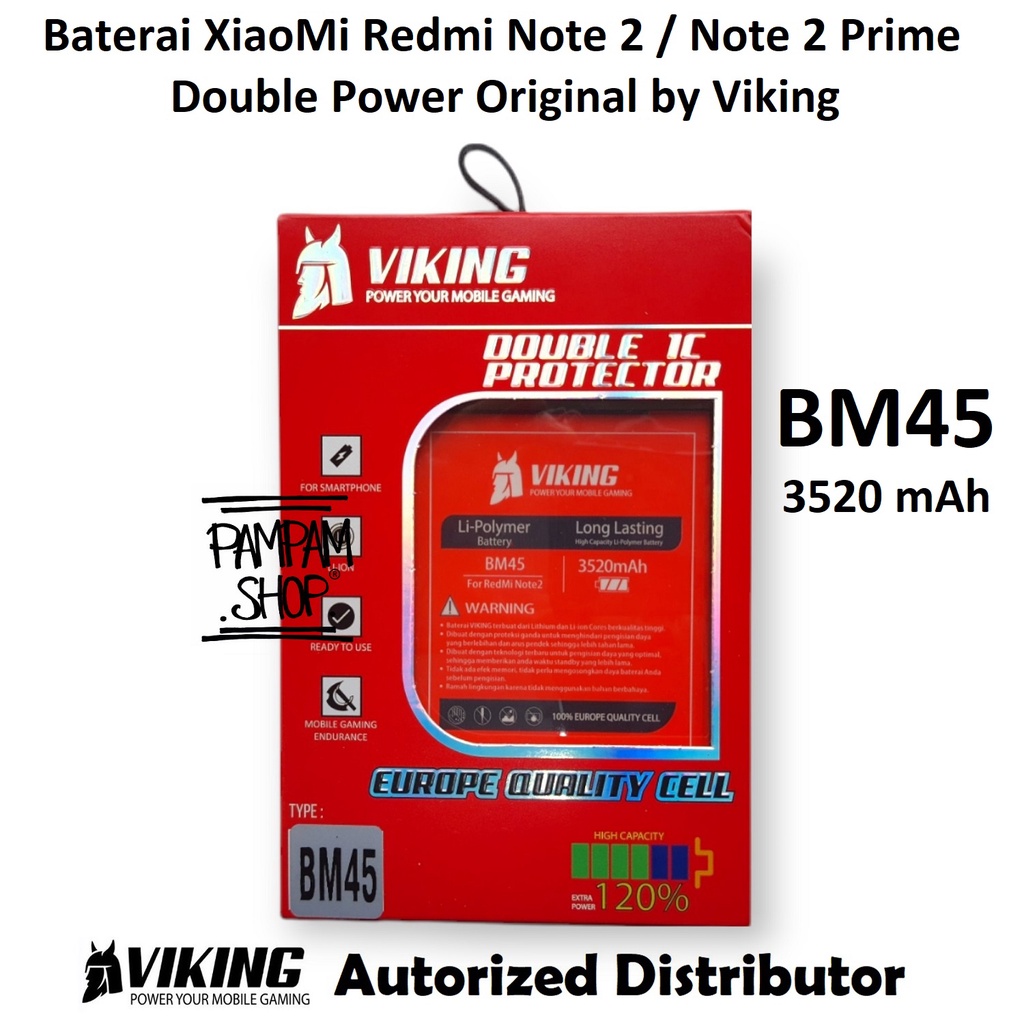 Baterai VIKING Double Power Original XiaoMi BM45 Redmi Note 2 2S Prime S Batre Batrai Battery HP Ori