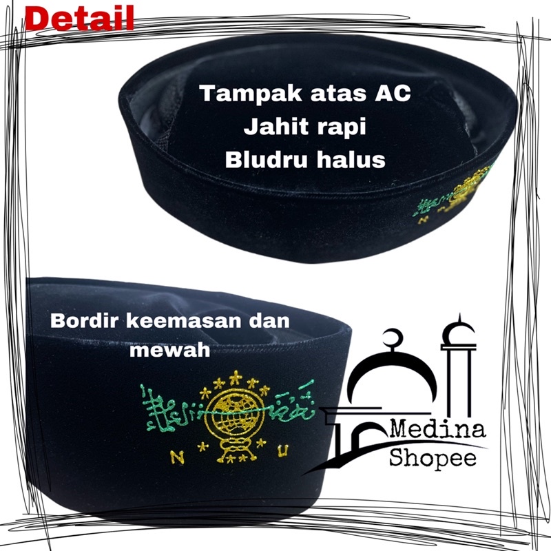 kopyah NU kwalitas PREMIUM 3D bordir keemasan