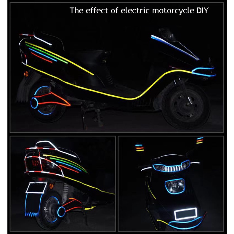 (Tempat, dikirim dari Jakarta)Strip reflektif stiker mobil Garis dimodifikasi sepeda motor Sepeda motor listrik sepeda anti-tabrakan strip bercahaya tubuh roda dekorasi