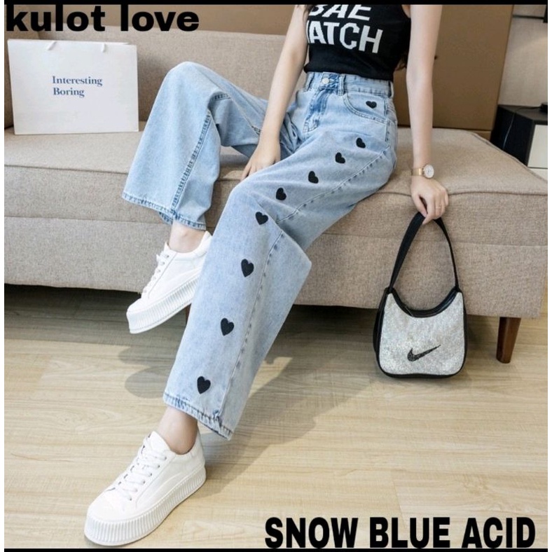 Highwaist Kulot Bordir Love Jeans Tebal 13os Big Size 27-34