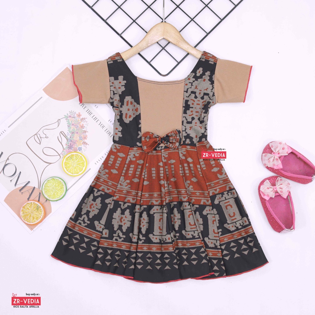 Dress Nadine uk 1-2 Tahun / Dres Pesta Anak Perempuan Murah Harian Lengan Pakaian Baju Cewek Import